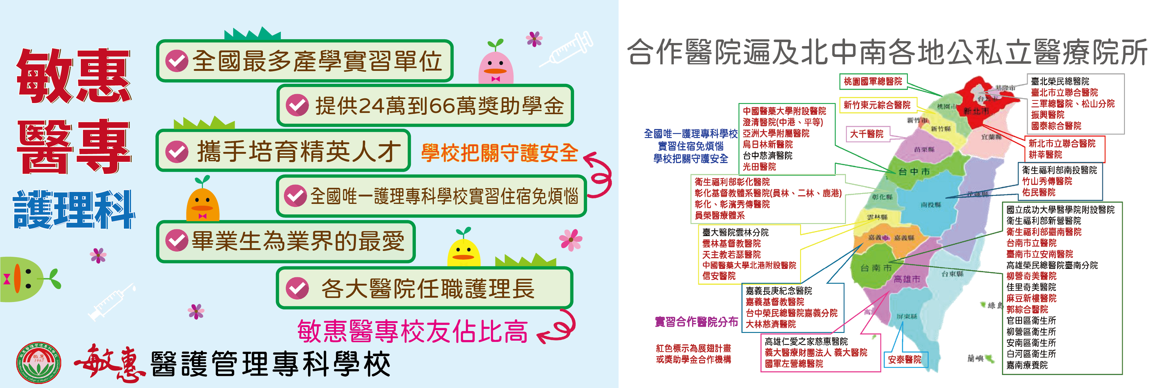 合作醫院遍及北中南各地公私立醫療院所